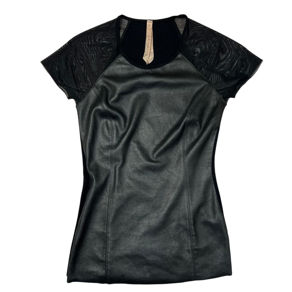 Bailey 44 Faux Leather Front Mesh Sleeve Layered Top SIZE S Black USA Edgy Shirt